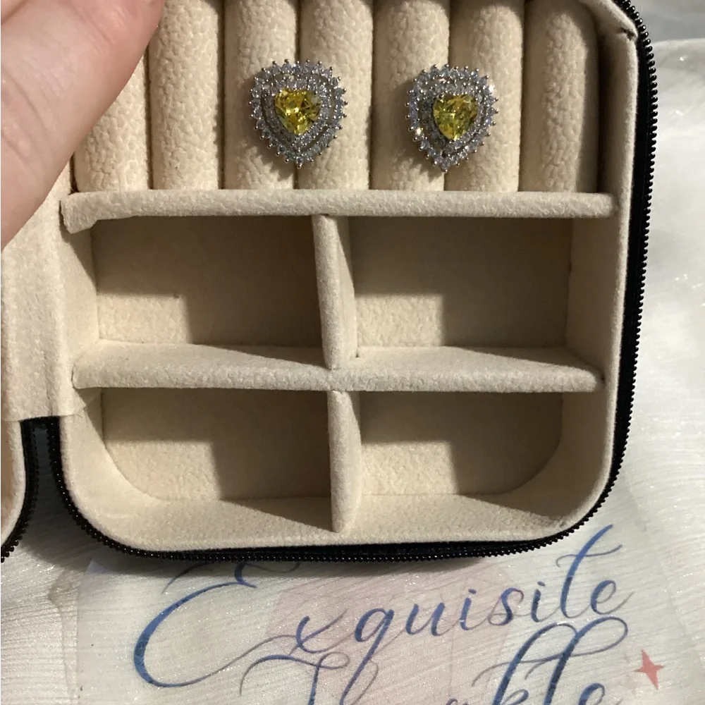 💛 Gorgeous Canary Yellow Heart shaped Studs with Sparkling Double Halo